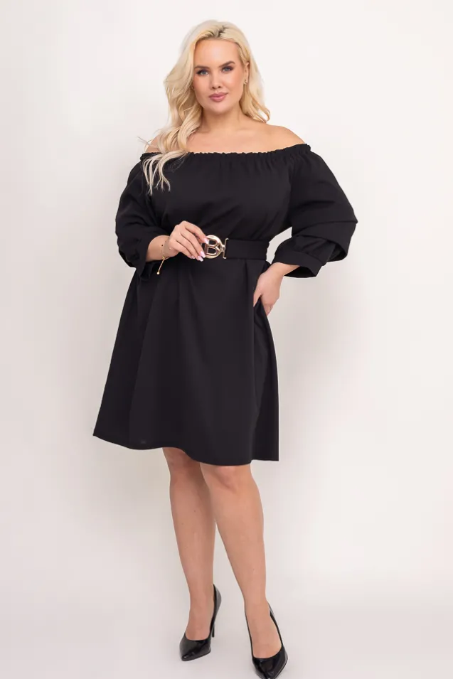 Czarna Sukienka z paskiem VOUGI