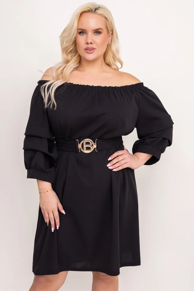 Czarna Sukienka z paskiem VOUGI