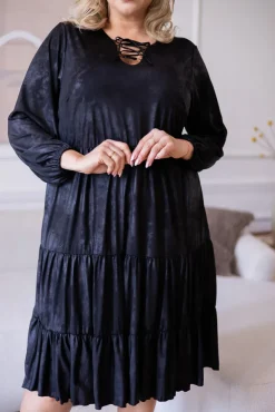 Czarna Sukienka z wiązanym dekoltem LENTI