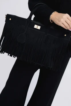Czarna Torebka z frędzlami PERVIO