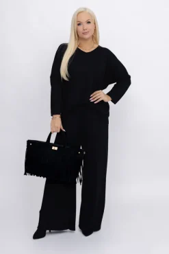 Czarna Torebka z frędzlami PERVIO