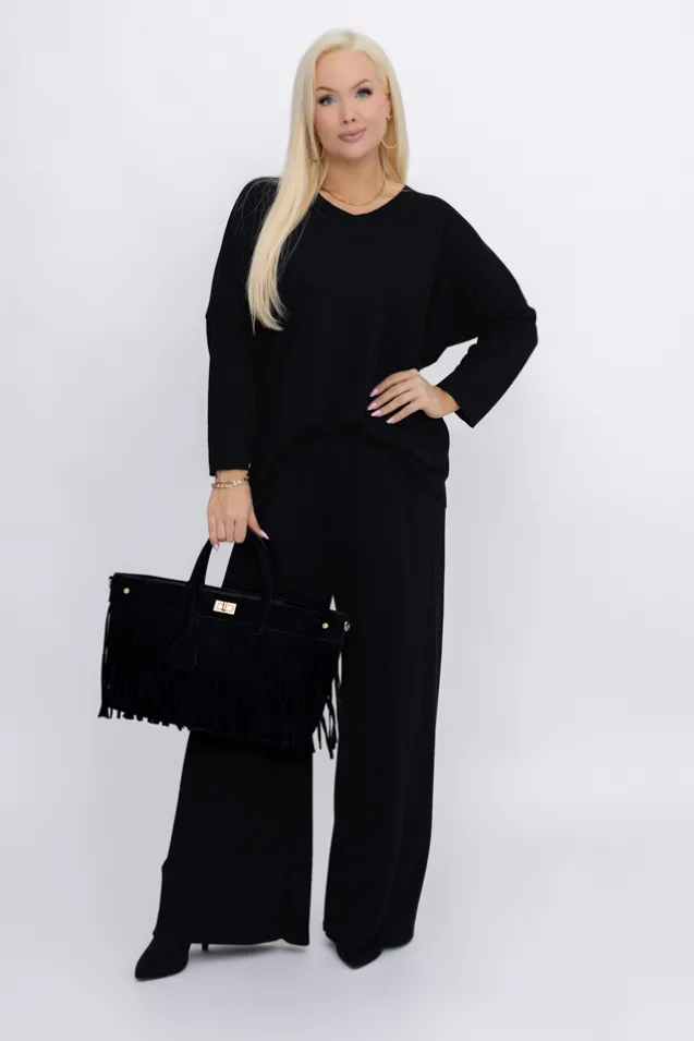 Czarna Torebka z frędzlami PERVIO