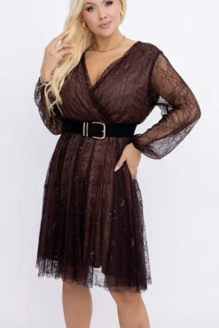 Czekoladowa Sukienka koronkowa DOBORI