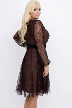 Czekoladowa Sukienka koronkowa DOBORI