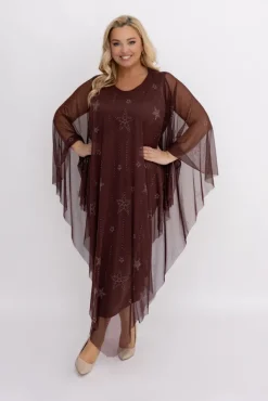 Czekoladowa Sukienka z siateczką BASTORIA Wzór 2