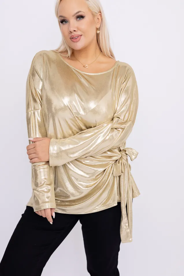 Jasnozłota Bluzka błyszcząca z wiązaniem MELODI
