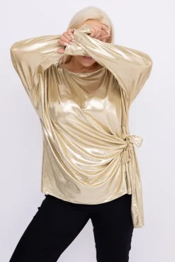 Jasnozłota Bluzka błyszcząca z wiązaniem MELODI