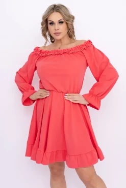 Koralowa Sukienka z falbanką MADELINA