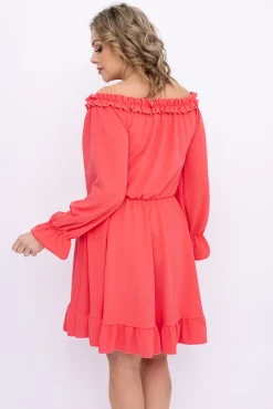 Koralowa Sukienka z falbanką MADELINA