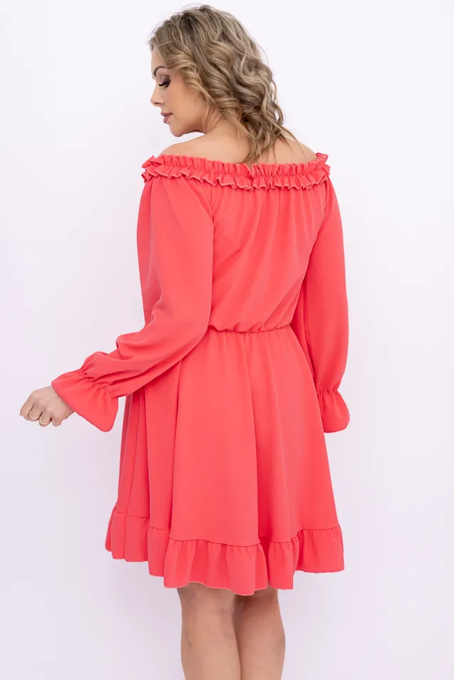 Koralowa Sukienka z falbanką MADELINA