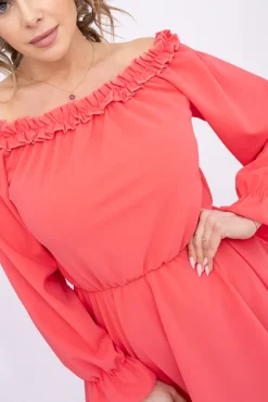 Koralowa Sukienka z falbanką MADELINA