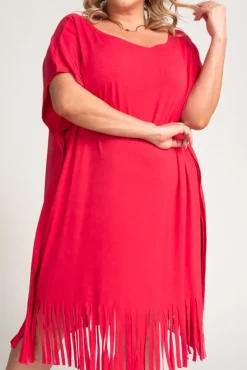 Koralowa Sukienka z frędzlami RIVINO