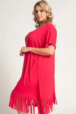 Koralowa Sukienka z frędzlami RIVINO