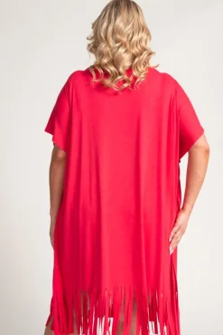 Koralowa Sukienka z frędzlami RIVINO