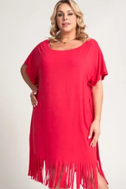 Koralowa Sukienka z frędzlami RIVINO