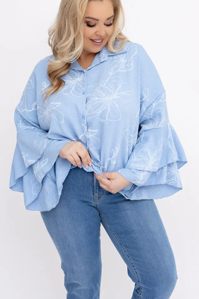 Koszula z falbanami na rękawach HERIEN Wzór 3