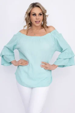 Miętowa Bluzka z falbanami PARFI