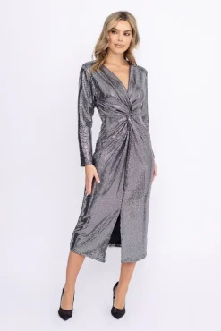 Srebrna Sukienka błyszcząca LIVENO