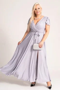 Szara Sukienka brokatowa HESIO