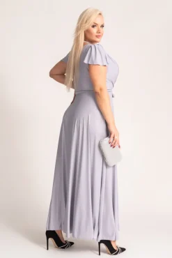 Szara Sukienka brokatowa HESIO