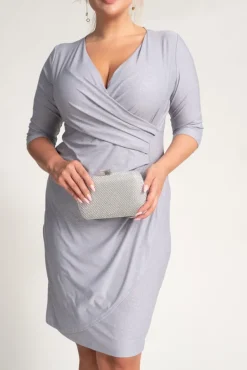 Szara Sukienka brokatowa BRILIA