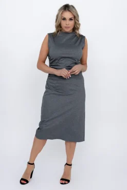 Szara Sukienka z marszczeniami VERMINA