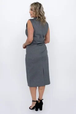 Szara Sukienka z marszczeniami VERMINA