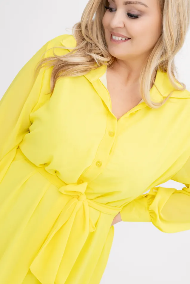 Żółta szyfonowa Sukienka koszulowa EFARINO
