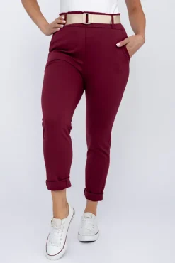 Wiśniowe Spodnie z paskiem ARTEMIS