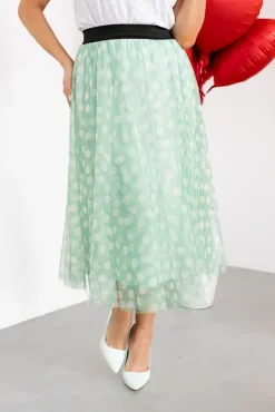 Zielona Spódnica Tiulowa w grochy MONACO