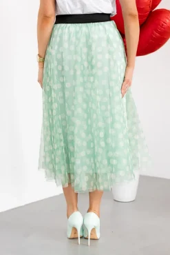 Zielona Spódnica Tiulowa w grochy MONACO