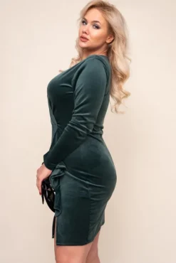 Zielona Sukienka FERRA Welurowa