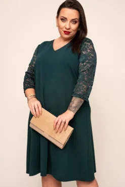 Zielona Sukienka z koronkowym rękawem EVE